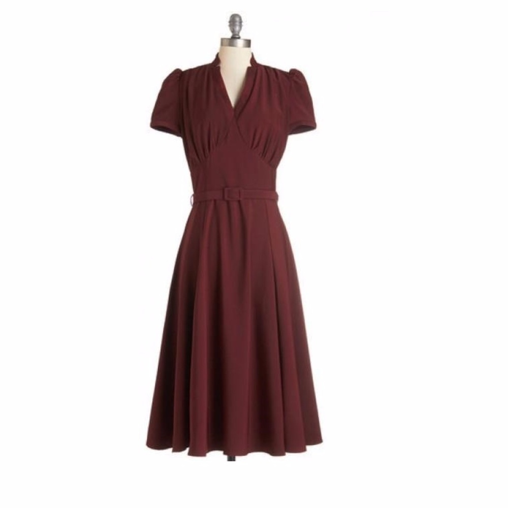 Collectif Dress ~ Vintage Inspired Swing Burgundy